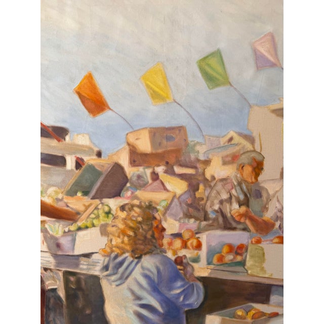 Large 1980's Southern California Coastal Market Scene Painting For Sale - Image 4 of 8