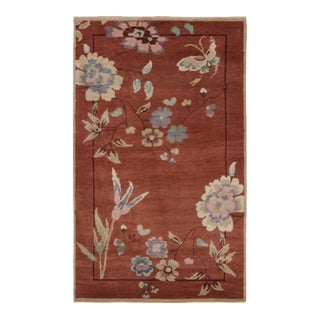 Rug & Kilim’s Chinese Art Deco Inspired Rug, Rust With Florals and Figurals For Sale