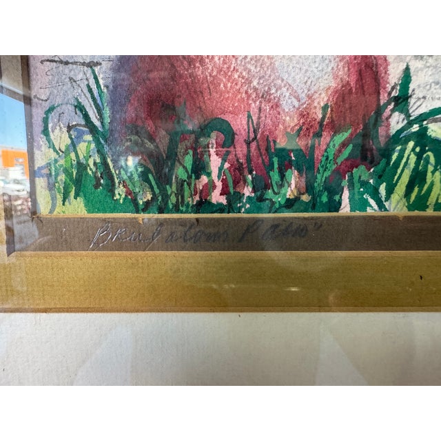 Green Vintage Impressionist Courtyard Still Life Watercolor on Paper – Framed For Sale - Image 8 of 13