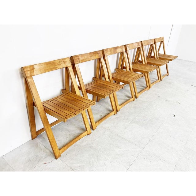 1960s Vintage Wooden Folding Chairs, 1960s, Set of 6 For Sale - Image 5 of 11