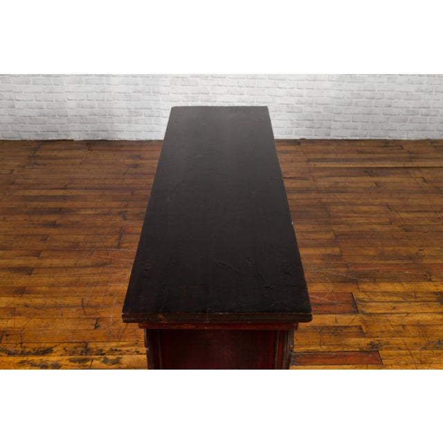 Wood Mid 19th Century Chinese Qing Dynasty Elm Low Console Table with Three Drawers For Sale - Image 7 of 13