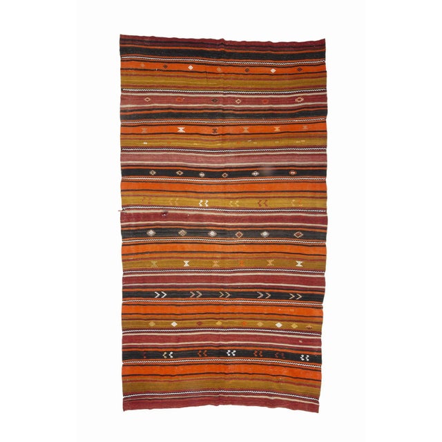 Textile Striped Vintage Colorful Kilim Rug For Sale - Image 7 of 7