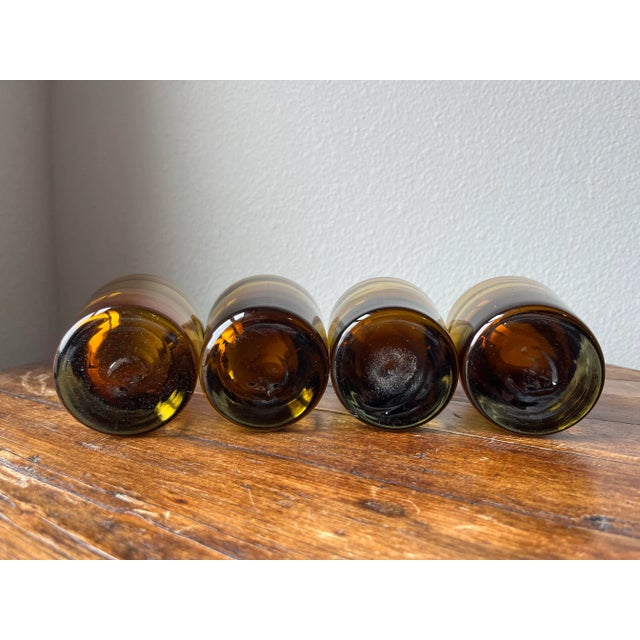 Glass Mexican Amber Color Handblown Lowball Glasses- Set of 4 For Sale - Image 7 of 9
