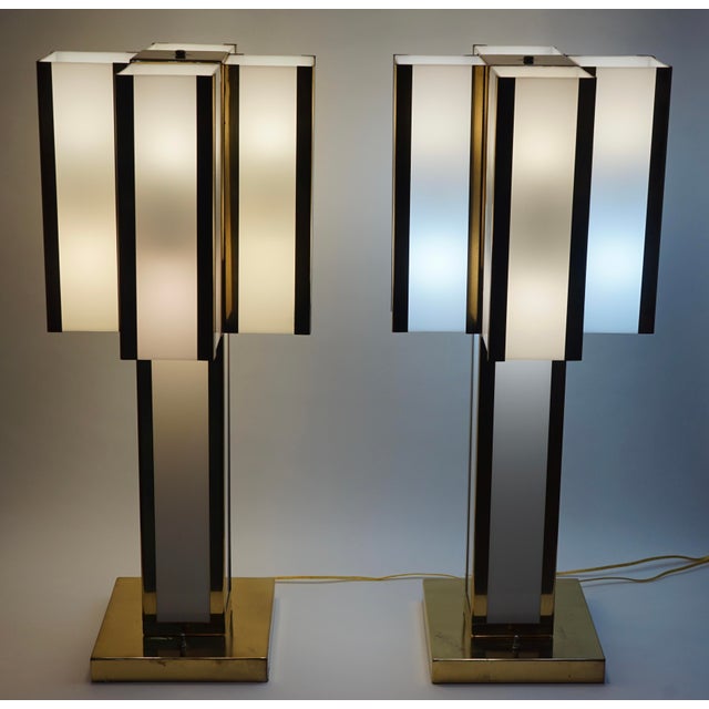 Mid 20th Century Mid-Century Modern Italian Brass and Ivory Table Lamps in the Style of Romeo Rega - a Pair For Sale - Image 12 of 13