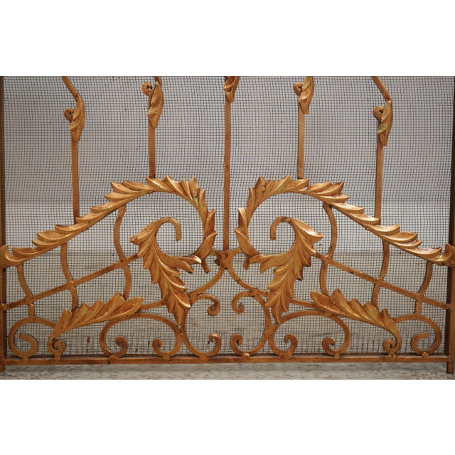 Metal Vintage Three Panel Iron Frame Gold Painted Fireplace Screen For Sale - Image 7 of 14