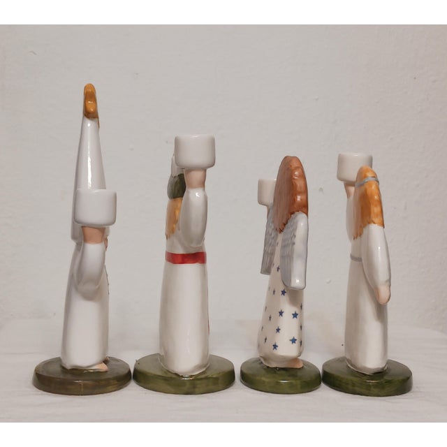 1980s Vintage 1987 Lisa Larson for Goebel Holiday Lucia Parade Candle Holder Figurines - Set of 4 For Sale - Image 5 of 10