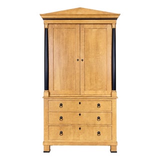 20th-C. Neoclassical Biedermeier Style Custom Maple Linen Press Cabinet Armoire For Sale