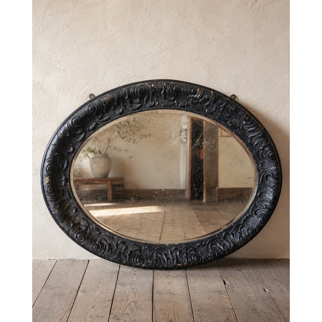 Wood Late Victorian Ebonised Oval Bevelled Wall Mirror, 1890 For Sale - Image 7 of 7