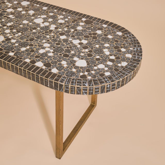 French Mosaic Coffee Table with Brass Base, 1960s For Sale - Image 10 of 13