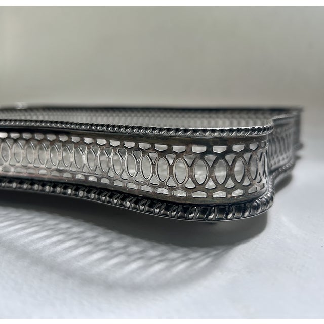 Vintage Sheffield England Rimmed Silver Plated Copper Tray For Sale - Image 14 of 18
