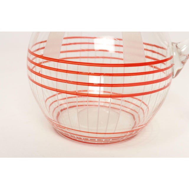 Art Deco Blown Glass Red Striped Bulbous Form Pitcher / Jug For Sale - Image 14 of 15