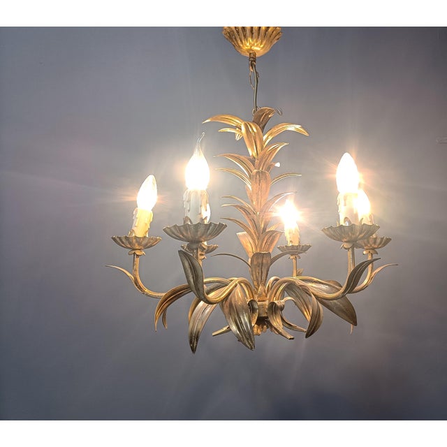 Vintage Gilt Metal Pineapple Leaf Chandelier, 1960s For Sale - Image 4 of 8