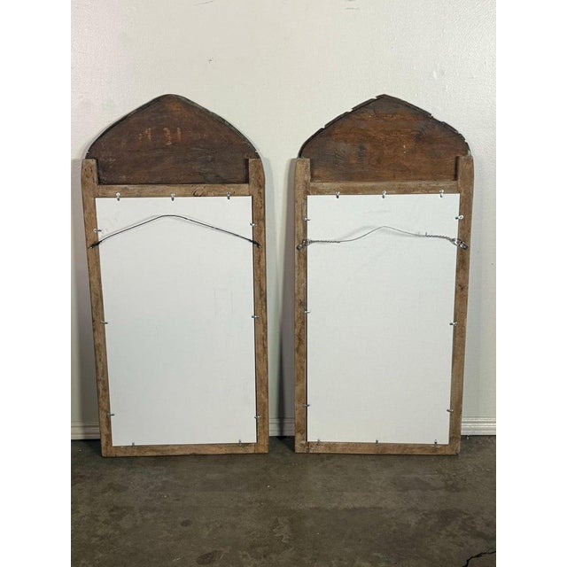 Pair of 19th Century Painted Folk Art Arched Mirrors With Heraldic Lion Crests For Sale - Image 13 of 13