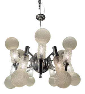Large Chrome Space Age Sputnik Glass Chandelier, 1970s
