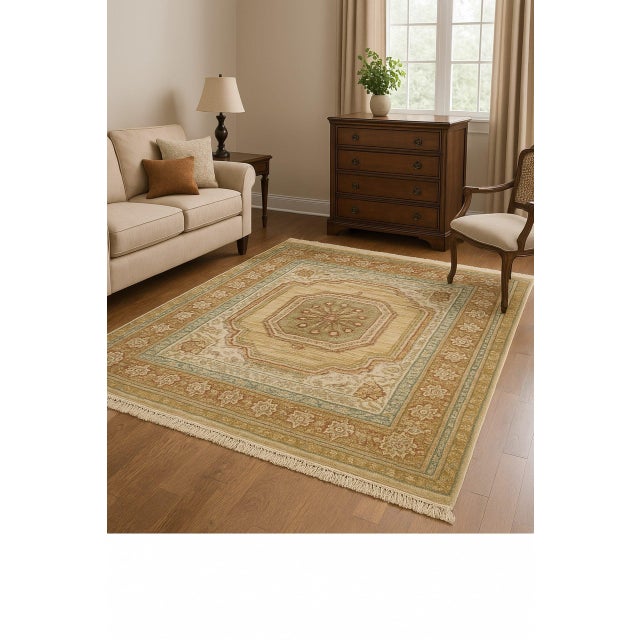 Chinese Tribal Geometric Central Medallion Turkish Oushak Design New Mohair Rug Carpet For Sale - Image 3 of 7