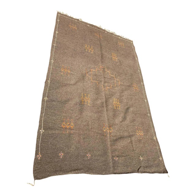 Vintage 1960s Moroccan Berber Kilim Rug, Sand and Pumpkin Orange, 4'8" × 7'9" For Sale