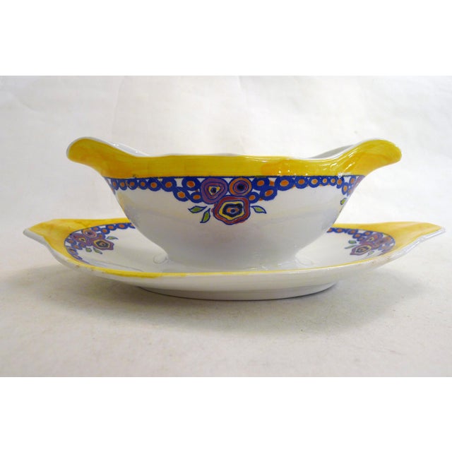 Ceramic Art Deco Earthenware Floral Decoration Gravy Boat by Boch Frères La Louvière, 1920 For Sale - Image 7 of 13