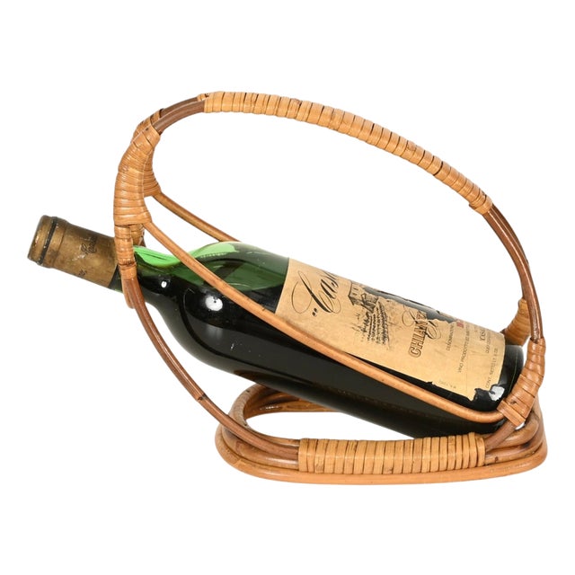 Italian Organic Curved Rattan and Hand-Woven Wicker Bottle Holder, 1960s For Sale