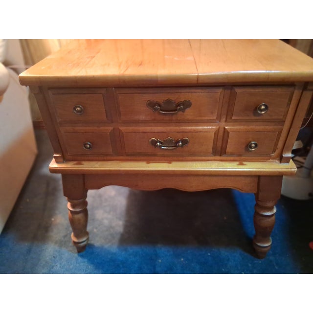 Set of 2 early American walnut end tables with pull out drawer are in excellent condition and came with a coffee table...