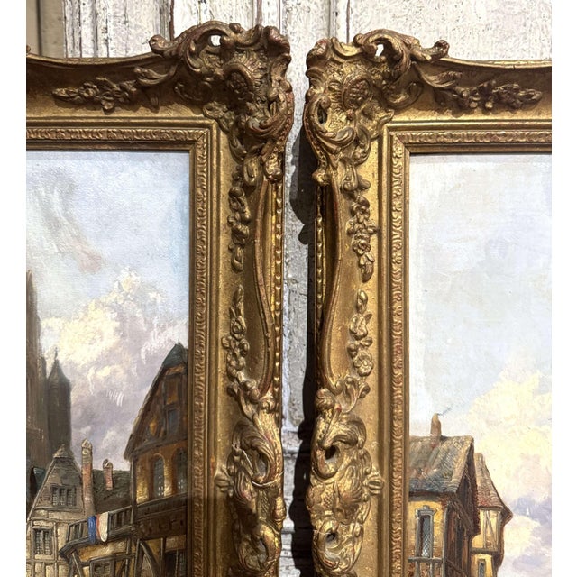 Pair 19th Century European Townscape Oil Paintings by H. Schafer For Sale - Image 9 of 15