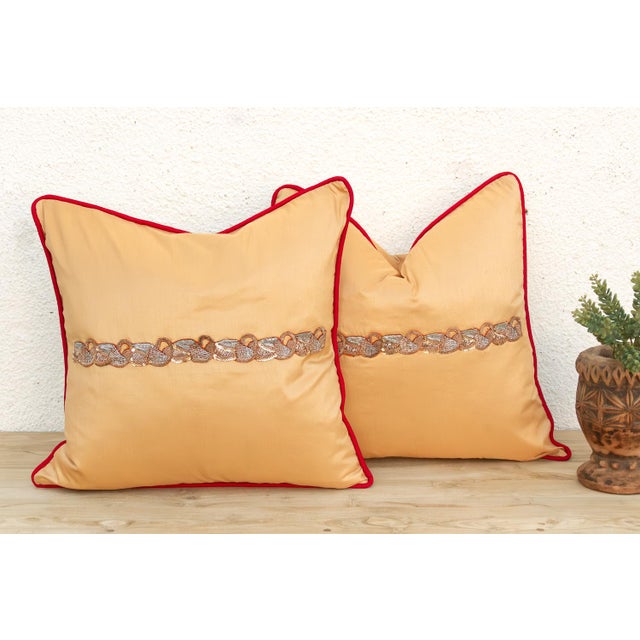 Gold Pair of Gold Zardozi Pillows For Sale - Image 8 of 8
