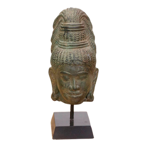Angkorian Spirit, Antique Khmer Stone Head Sculpture