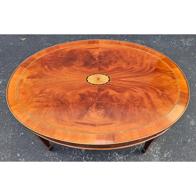 Hekman Copley Place Mahogany and Yew Inlaid Oval Coffee Table For Sale In Washington DC - Image 6 of 12