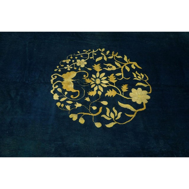 Wool Rectangle Antique 1890s Blue Hand Knotted Pile Rug, Circa Date: 1890s. This exceptional late Qing Dynasty textile...