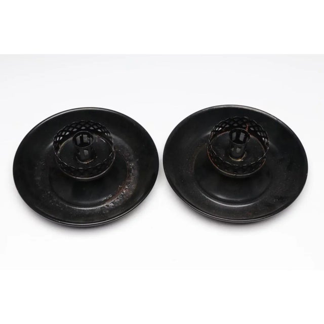 Metal 6 Vintage 1960's Black Metal and Glass Indoor/Outdoor Hurricane Candle Holders For Sale - Image 7 of 11