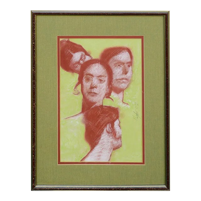 Four Faces - Vintage Portrait Study in Red & Green by Clayton Anderson For Sale