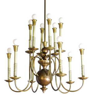 Brass 12-Light Pendant Chandelier, Italy, 1950s
