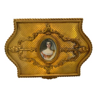 Antique French Gilt Metal Rococo Revival Jewelry Casket With Portrait Miniature France C. 1890–1920 For Sale