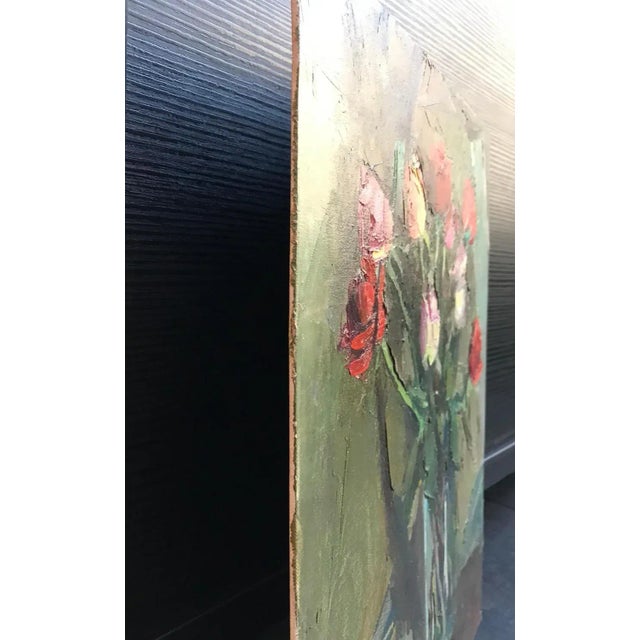 Benjamin Vautier, Bouquet of Roses, Oil on Wood, 1970 For Sale - Image 9 of 11