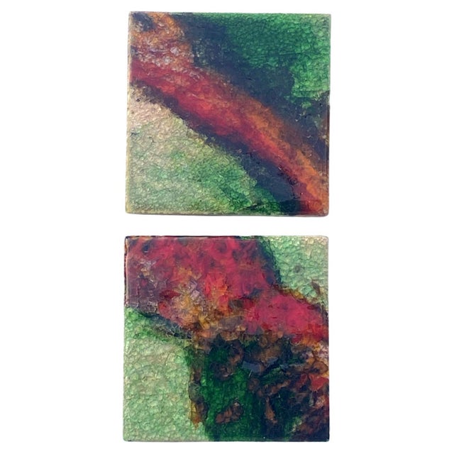 1970s Square Ceramic Art Tiles with Multi Color Bright Glazes, 1970s, Set of 4 For Sale - Image 5 of 13