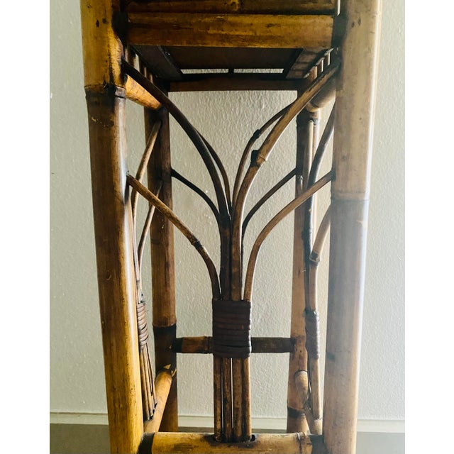 Vintage Tortoiseshell Rattan Plant Stand Side End Table With Drawer For Sale - Image 11 of 11