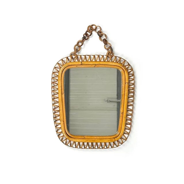 1960s Mid-Century Italian Squared Wall Mirror in Rattan and Bamboo by Franco Albini, 1960s For Sale - Image 5 of 9