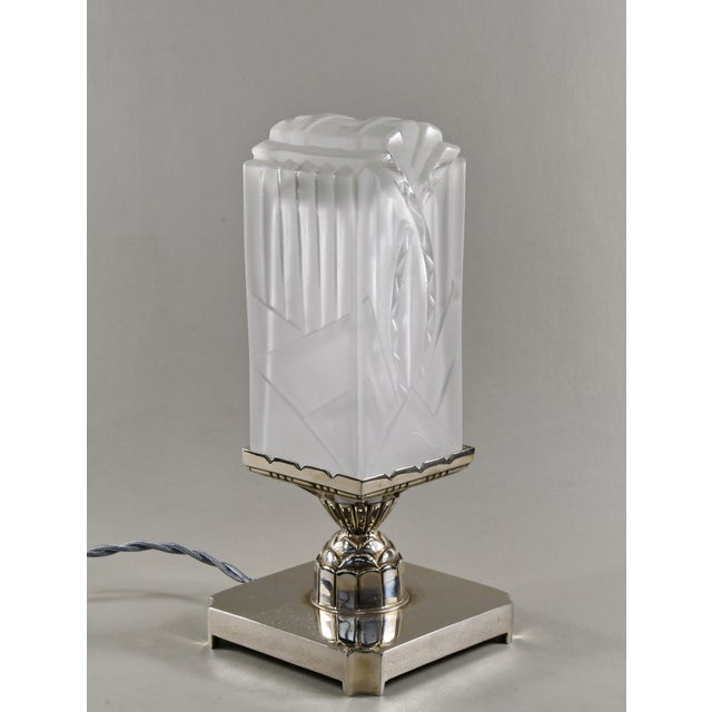 Metal French Art Deco Table Lamp by Leon Hugue 1930 France For Sale - Image 7 of 13