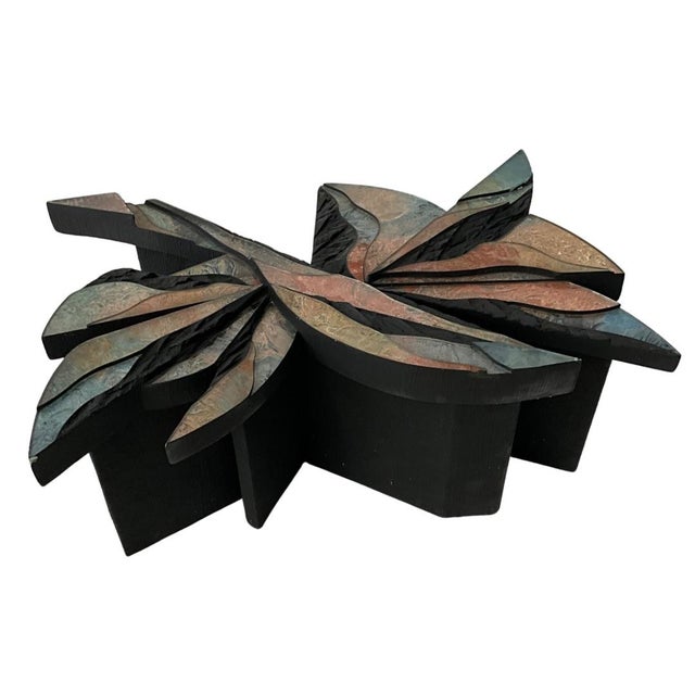 Abstract Glass Top Multi-Color Table Base By Laddie John Dill Mixed-Media Multi-Level Base With Glass Details and a broad...