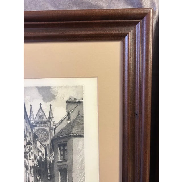 Black Pair of Vintage Signed Framed Etchings of Chartres Cathedral, Mid-Century For Sale - Image 8 of 15