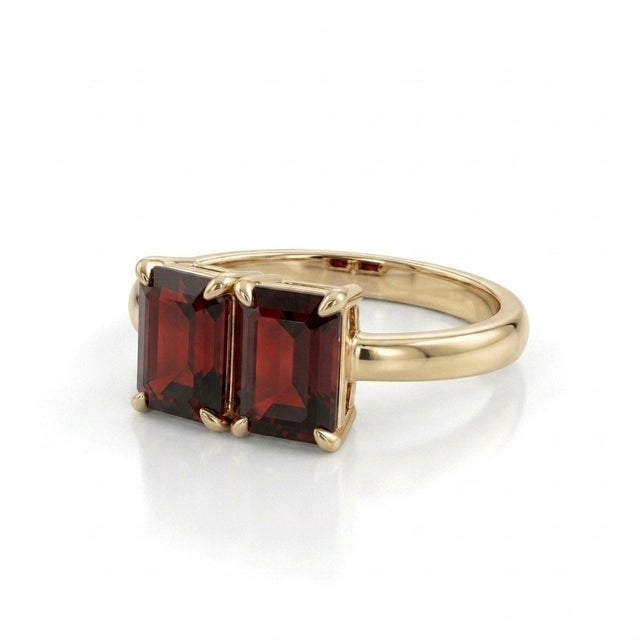 Classic Toi Et Moi Double Emerald-Cut Garnet Ring in 925 Sterling SIlver Us 7 For Sale - Image 4 of 5