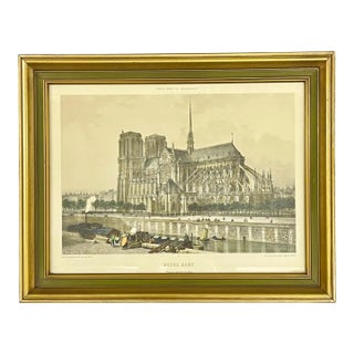 Vintage Framed French Notre Dame Architectural Print For Sale
