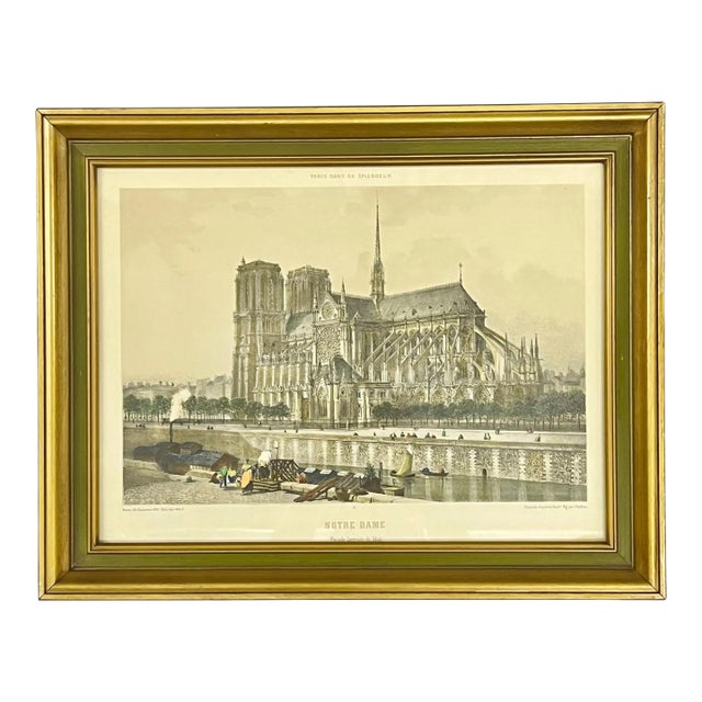 Vintage Framed French Notre Dame Architectural Print For Sale