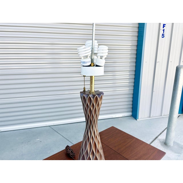 Brown Mid Century Honeycomb Lamp by Gerald Thurston for Lightolier For Sale - Image 8 of 11