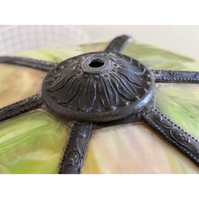 Antique Art Nouveau Slag Glass Lamp Watermelon Green Orange For Sale - Image 13 of 15