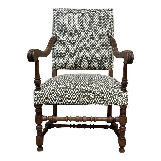Late 20th Century Louis XIII Style Upholstered Arm Chair For Sale