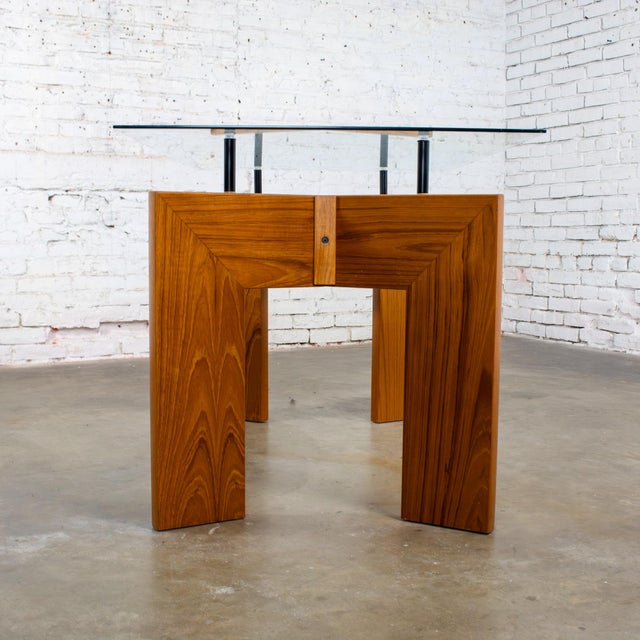 Mid to Late 20th Century Modern to Scandinavian Modern Dining Table Teak Slab Base & Rectangular Beveled Glass Top For Sale - Image 10 of 18
