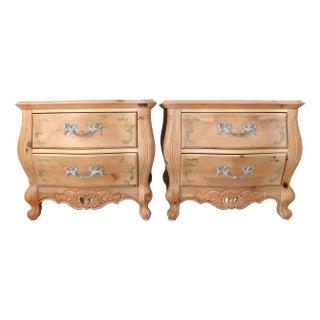 Pair Pulaski Furniture Solid Pine Hand Painted Pink Floral Nightstands For Sale