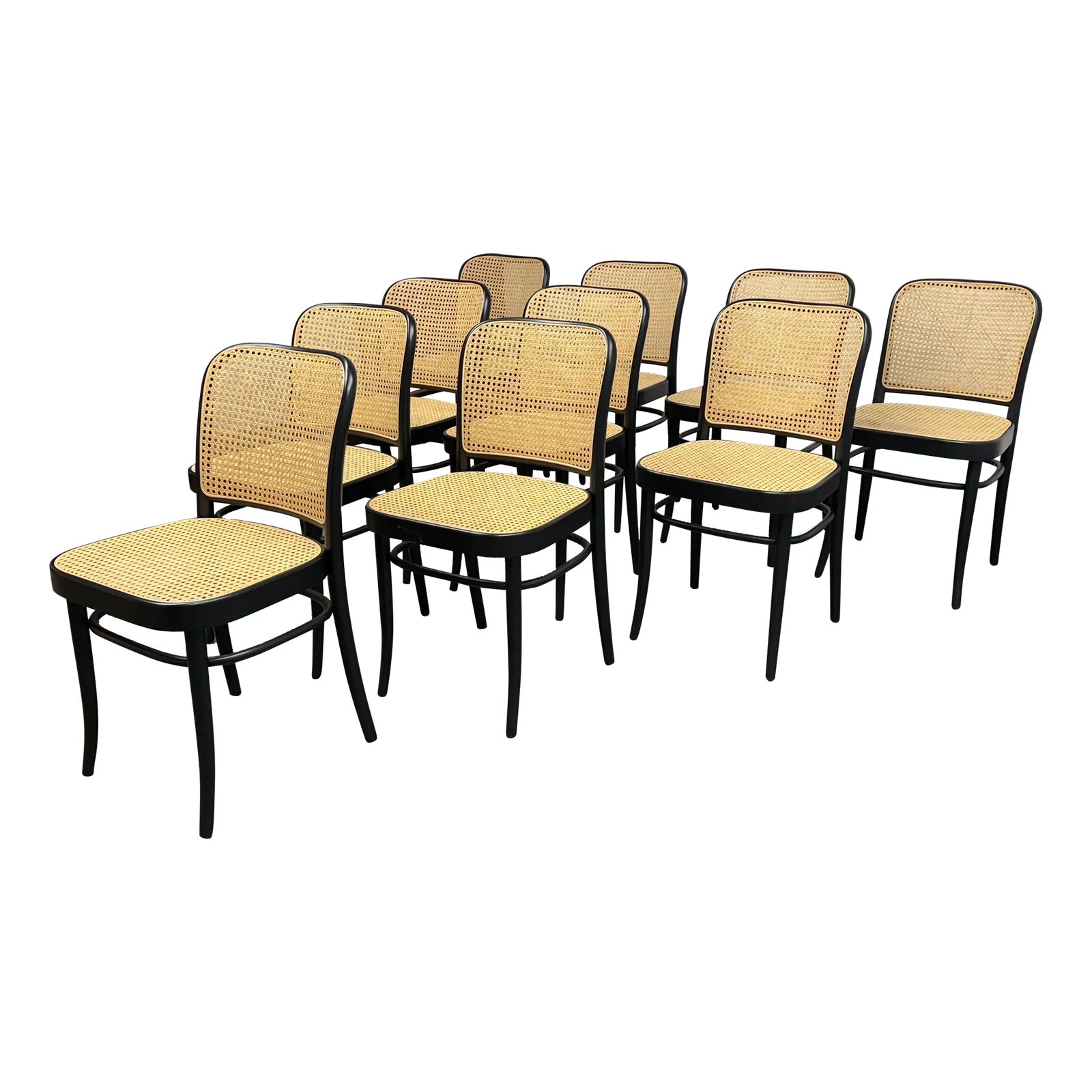 Josef Hoffman for Ton Model 811 Caned Side Chairs, Set of Ten | Chairish