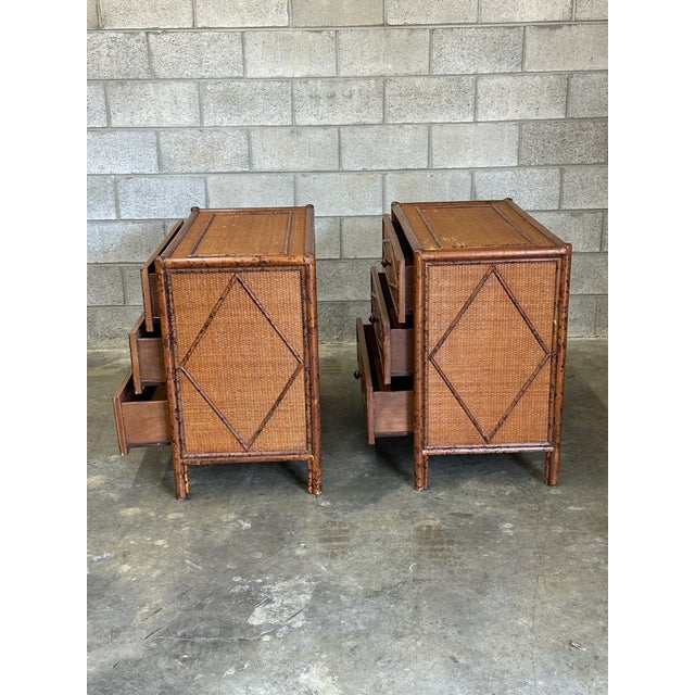 Brown 1980s Vintage British Colonial Style Burnt Bamboo and Rattan Chests / Dressers- A Pair For Sale - Image 8 of 12