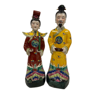 Mid-20th Century Chinese Wucai Emperor and Empress Figures